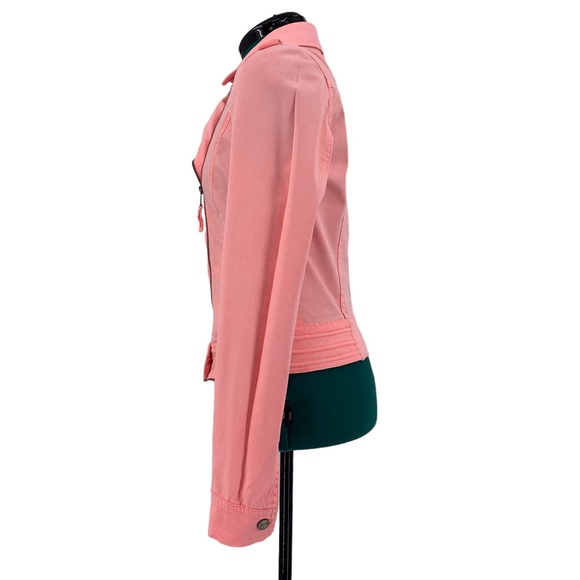 Zara TRF Premium Wash Salmon Pink Moto-Style Lightweight Denim Jacket, Small - Picture 7 of 16